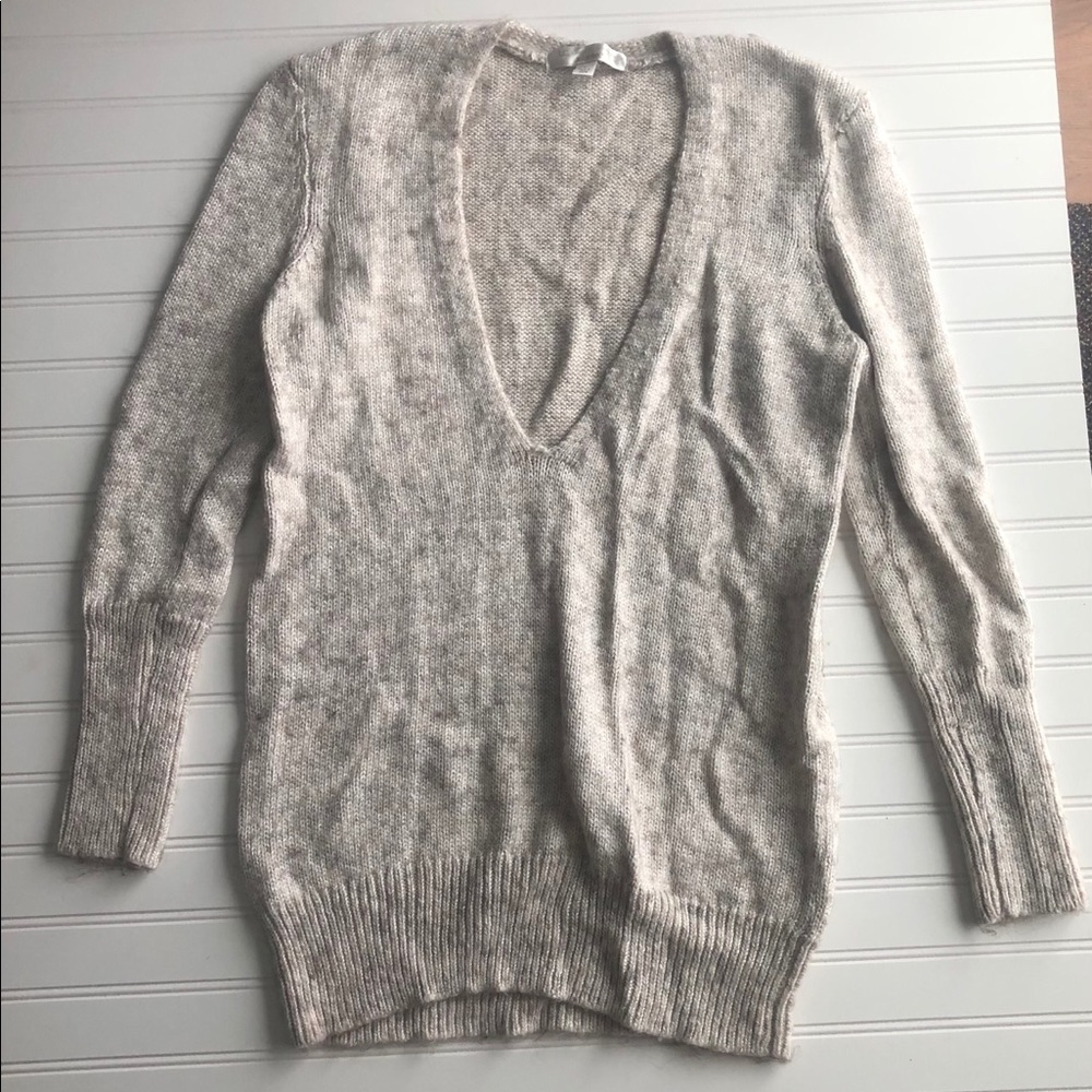 LC Lauren Conrad Light Gray Deep V-Neck Sweater